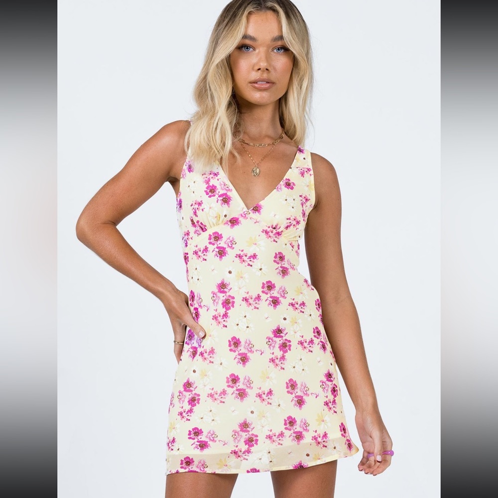 Princess Polly Nelly Mini Dress Yellow Floral size US 2 New Without Tags